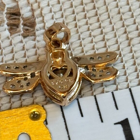 Blue Sage Honey Bee Pendant | Rose Gold Plated over 925 Sterling Silver - Picture 4 of 4